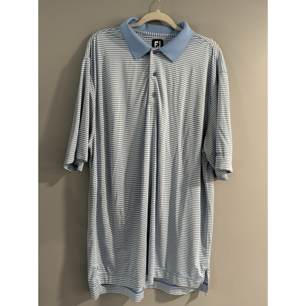 FJ Footjoy Polo Shirt‎ Men's Size XL Blue White Striped Polo Country Club Golf